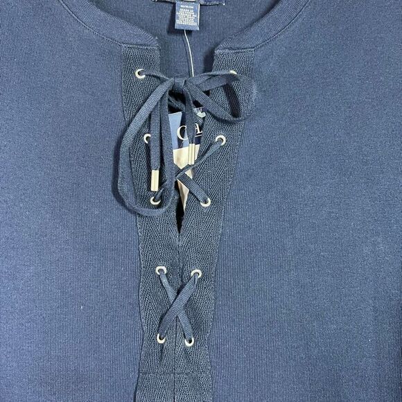 Chaps Womens Navy Midi Knit Sheath Dress Lace Up Sleeveless Casual Medium - Picture 3 of 7